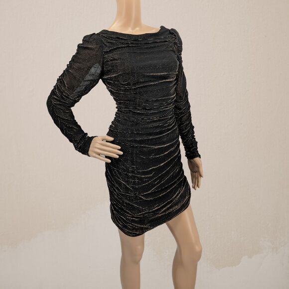Vintage 1990s Scarlett Mini Dress Metallic Ruched Glam Whimsygoth Hollywood 5 - Picture 9 of 11